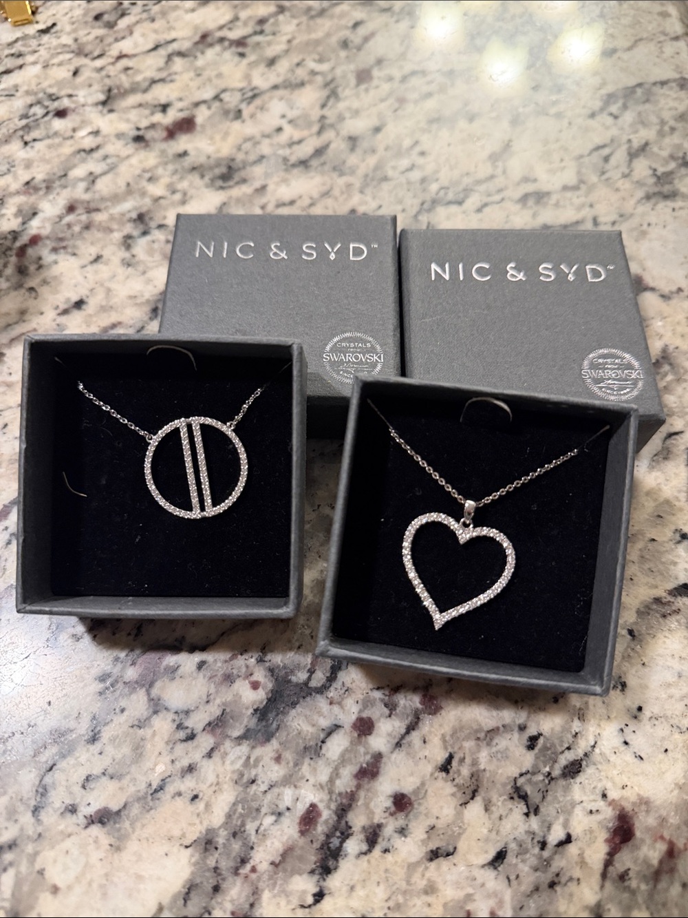 NIC & SYD Silver-Tone Crystal Heart Necklaces Bundle, White Swarovski Crystals